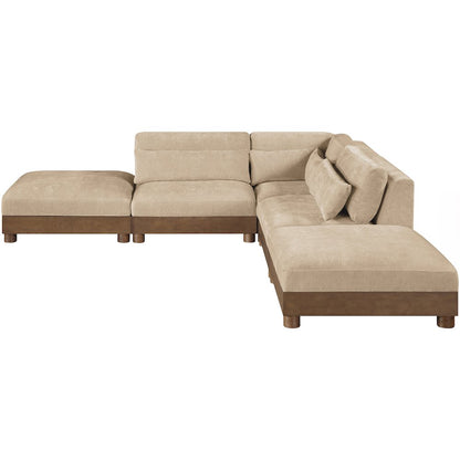 Turin 120" Beige Chenille Fabric Upholstered 5pc. Modular Sectional