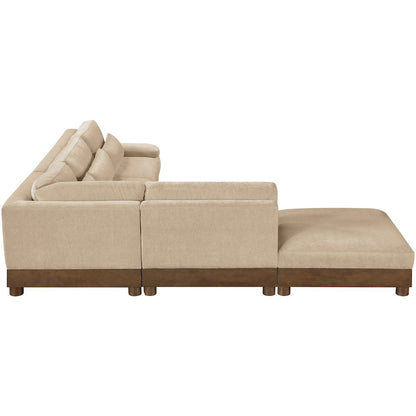 Turin 127.75" Beige Chenille Fabric Upholstered 5pc. Modular Sectional