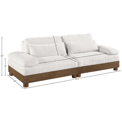 Turin 95.5" Cream Chenille Fabric Upholstered 2pc. Modular Loveseat