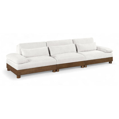 Turin 135.5" Cream Chenille Fabric Upholstered 3pc. Modular Sofa