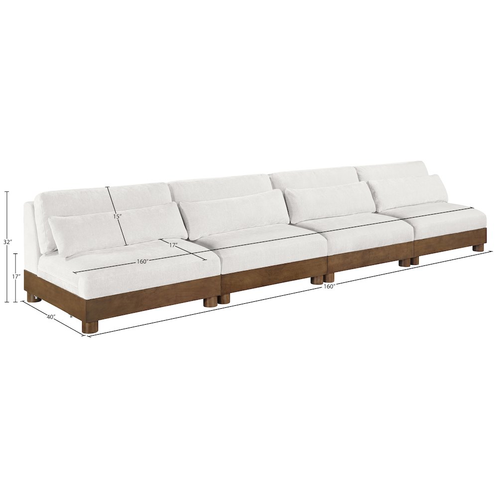 Turin 160" Cream Chenille Fabric Upholstered 4pc. Modular Sofa