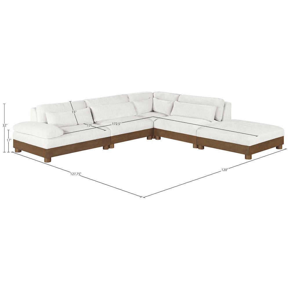 Turin 120" Cream Chenille Fabric Upholstered 5pc. Modular Sectional