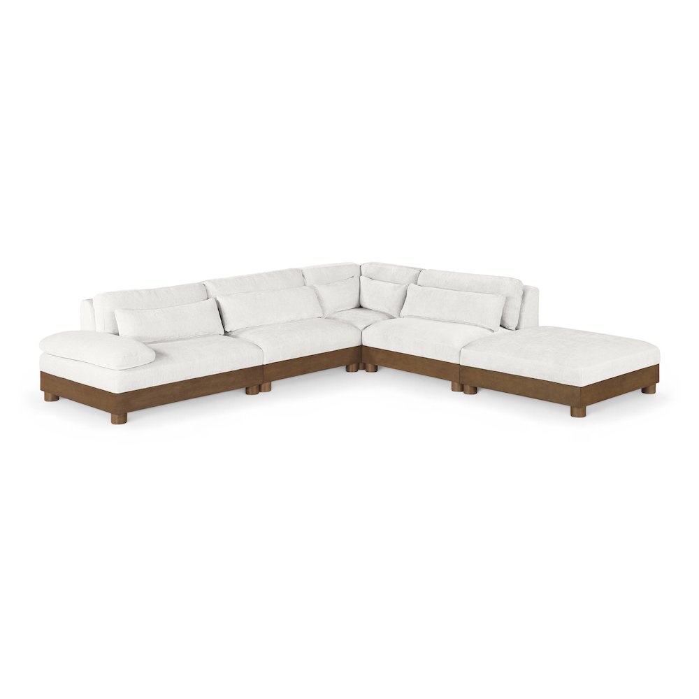 Turin 120" Cream Chenille Fabric Upholstered 5pc. Modular Sectional