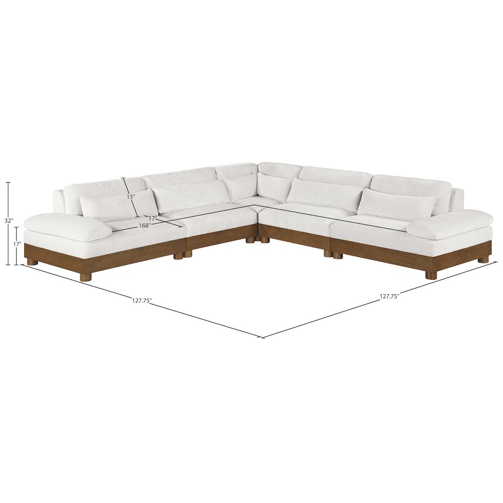 Turin 127.75" Cream Chenille Fabric Upholstered 5pc. Modular Sectional