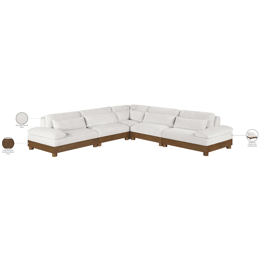 Turin 127.75" Cream Chenille Fabric Upholstered 5pc. Modular Sectional