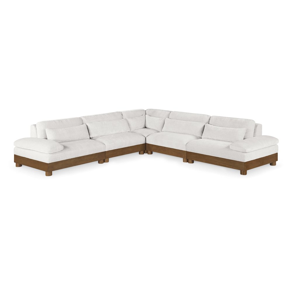 Turin 127.75" Cream Chenille Fabric Upholstered 5pc. Modular Sectional