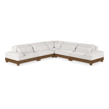 Turin 127.75" Cream Chenille Fabric Upholstered 5pc. Modular Sectional