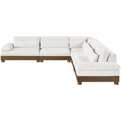 Turin 127.75" Cream Chenille Fabric Upholstered 5pc. Modular Sectional