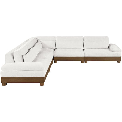 Turin 127.75" Cream Chenille Fabric Upholstered 5pc. Modular Sectional
