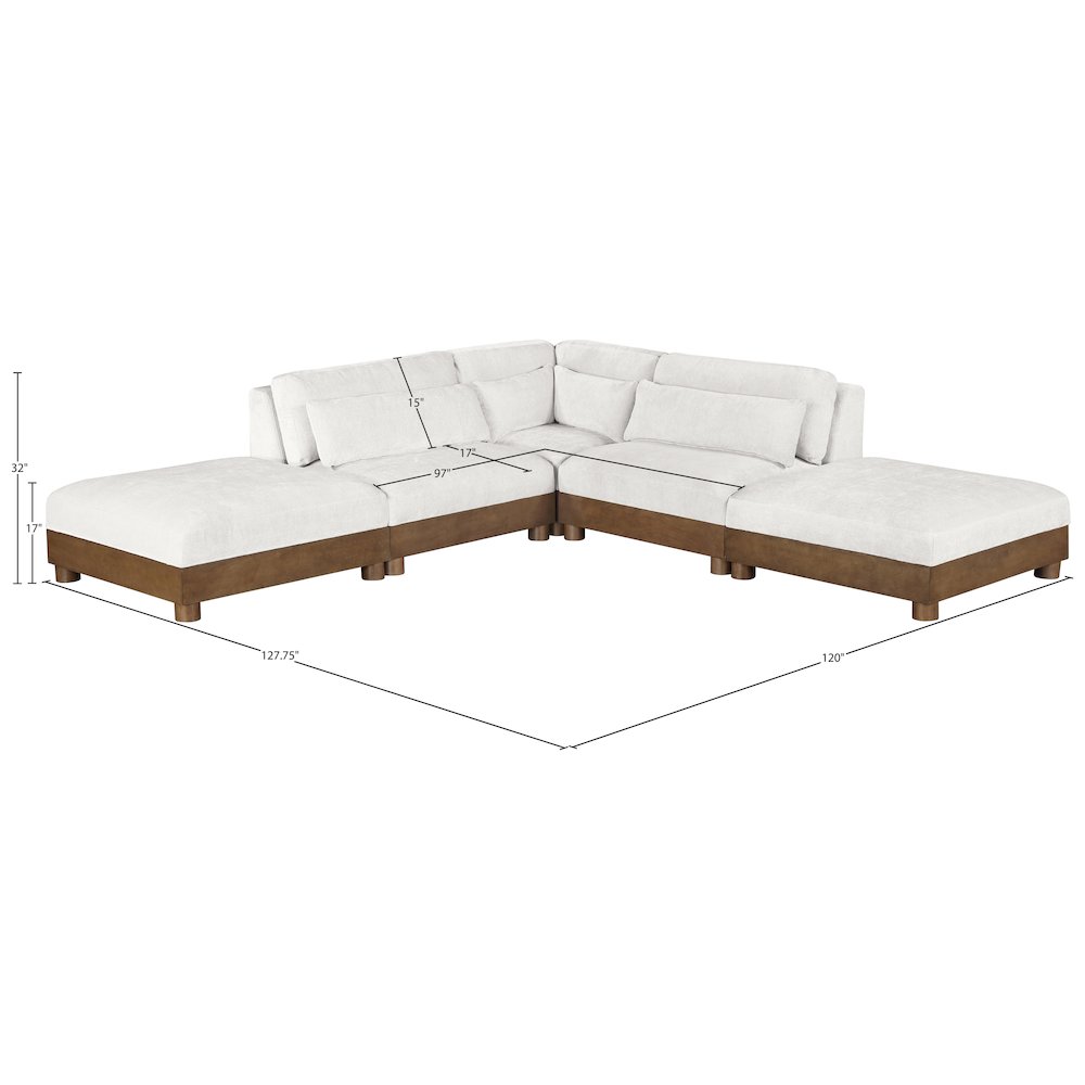 Turin 120" Cream Chenille Fabric Upholstered 5pc. Modular Sectional