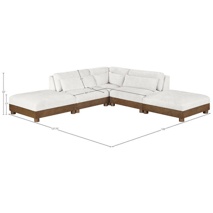 Turin 120" Cream Chenille Fabric Upholstered 5pc. Modular Sectional
