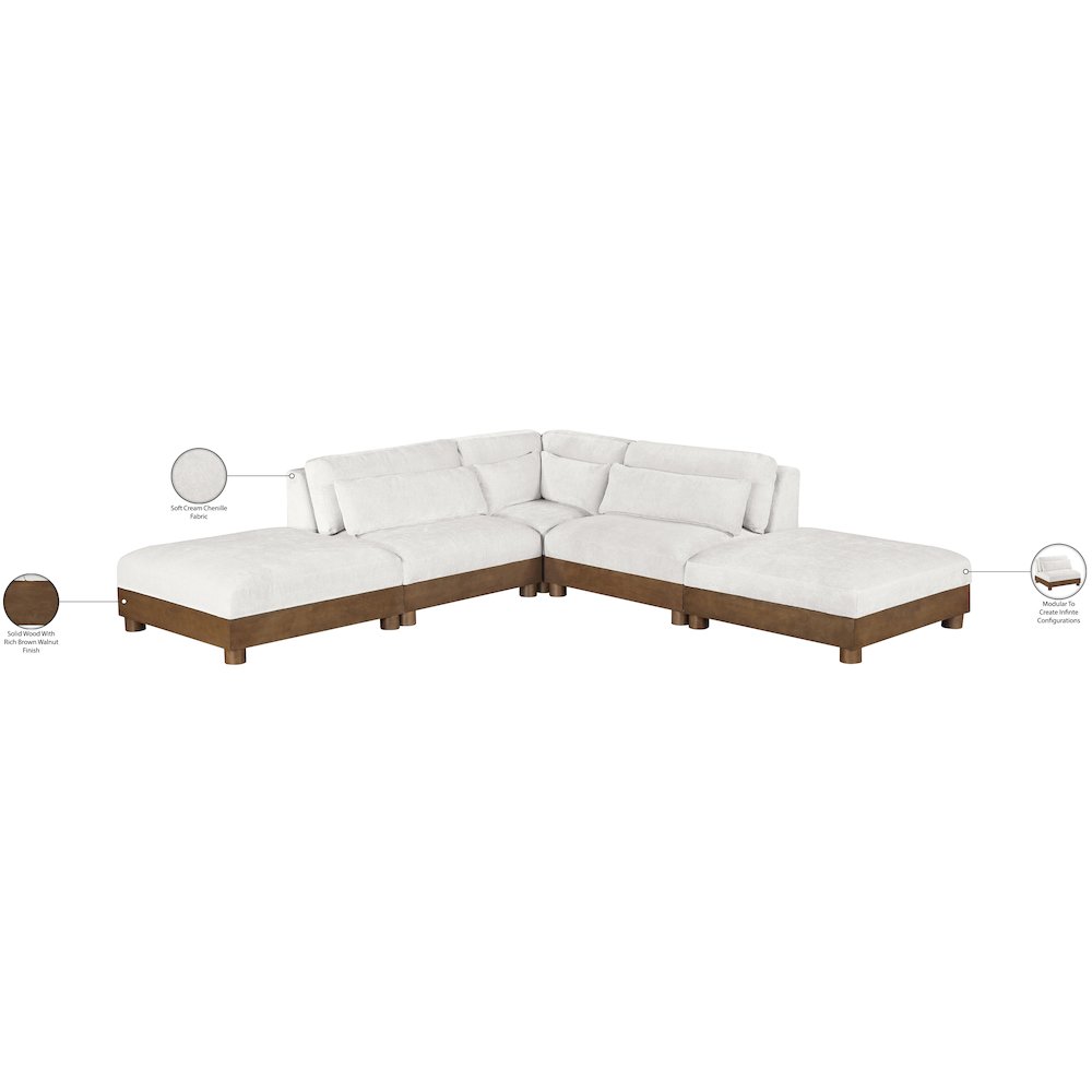Turin 120" Cream Chenille Fabric Upholstered 5pc. Modular Sectional
