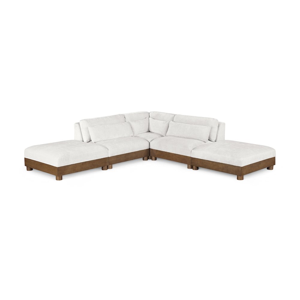 Turin 120" Cream Chenille Fabric Upholstered 5pc. Modular Sectional