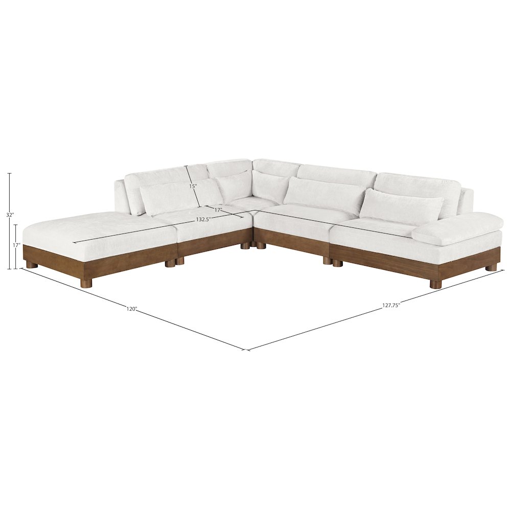 Turin 127.75" Cream Chenille Fabric Upholstered 5pc. Modular Sectional
