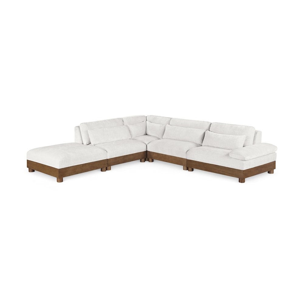 Turin 127.75" Cream Chenille Fabric Upholstered 5pc. Modular Sectional