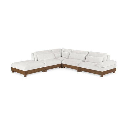 Turin 127.75" Cream Chenille Fabric Upholstered 5pc. Modular Sectional