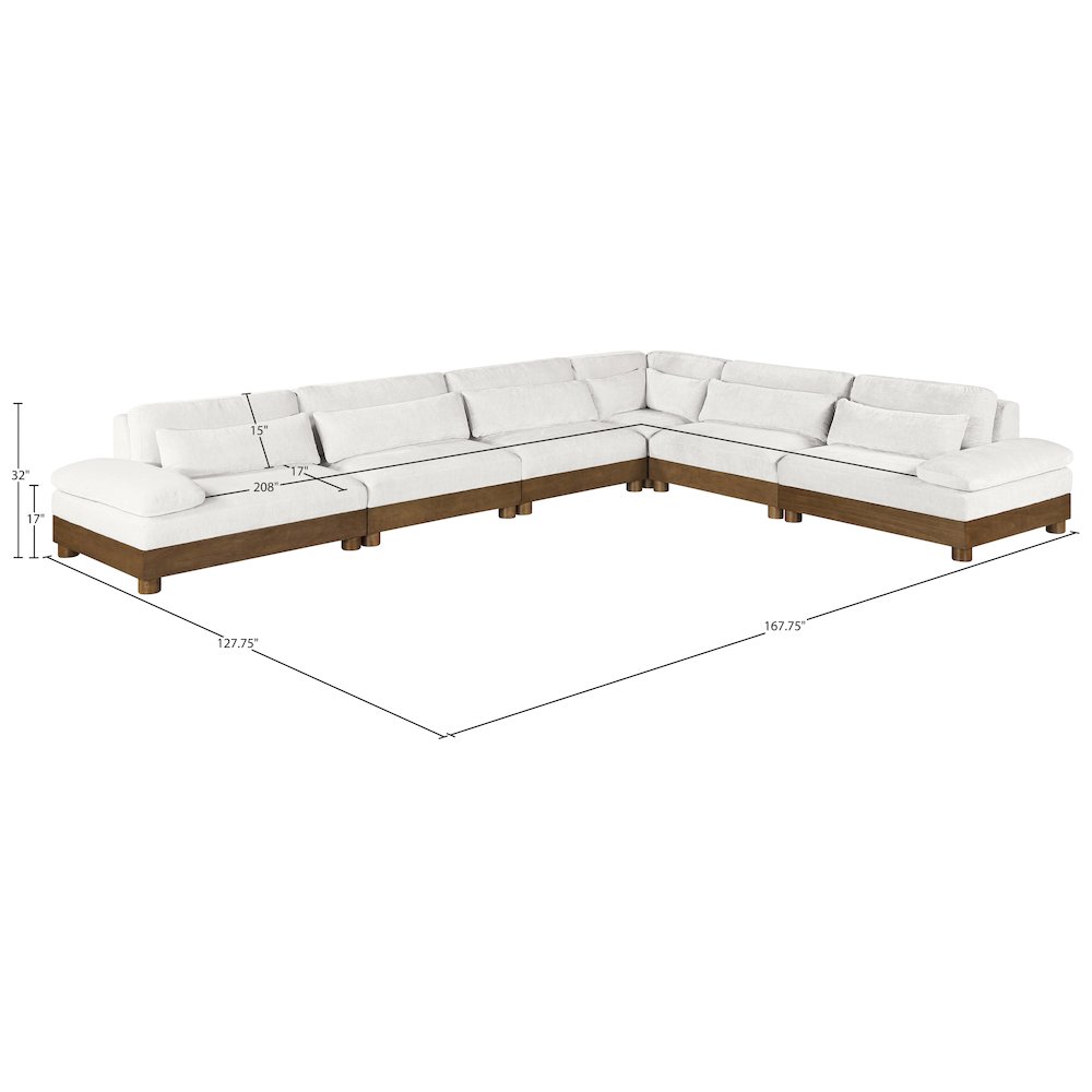 Turin 167.75" Cream Chenille Fabric Upholstered 6pc. Modular Sectional