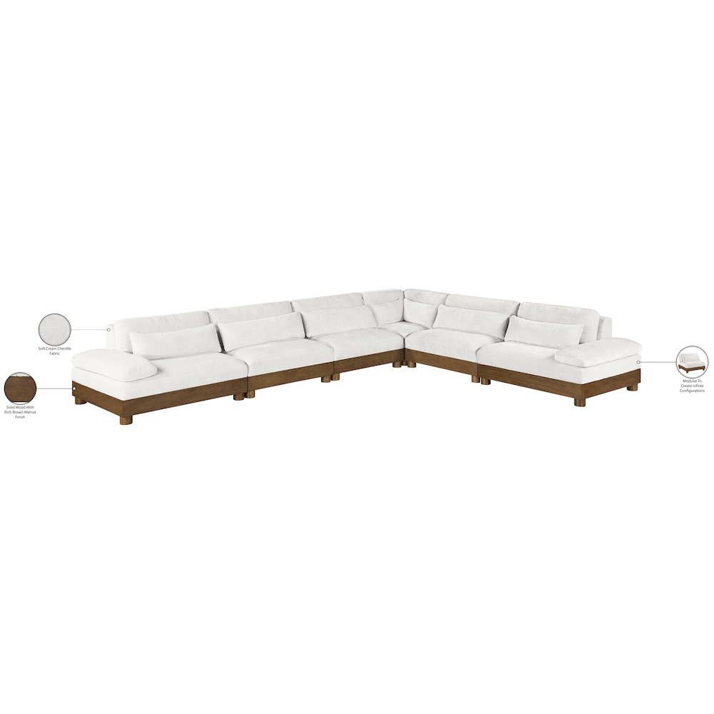 Turin 167.75" Cream Chenille Fabric Upholstered 6pc. Modular Sectional