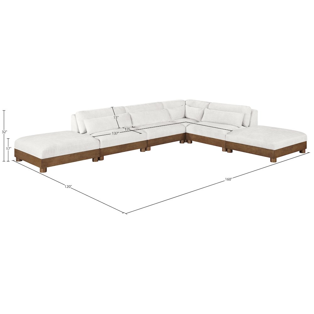 Turin 160" Cream Chenille Fabric Upholstered 6pc. Modular Sectional