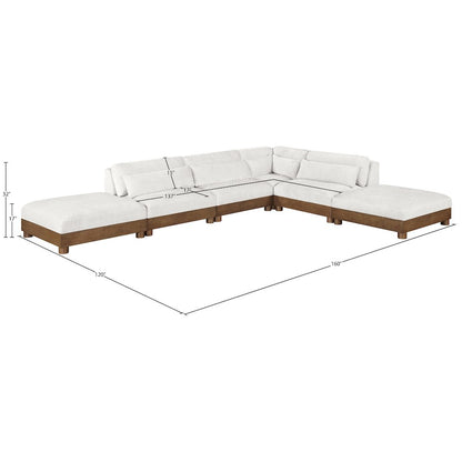 Turin 160" Cream Chenille Fabric Upholstered 6pc. Modular Sectional