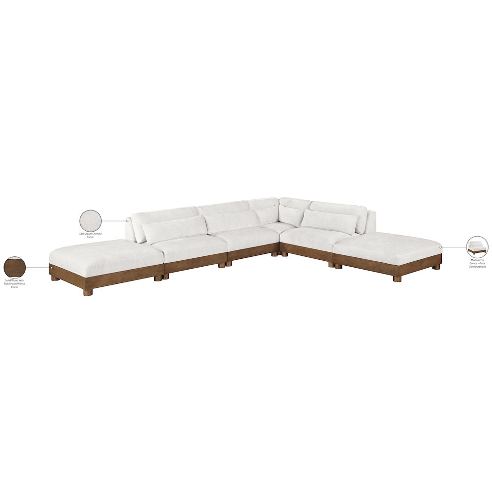 Turin 160" Cream Chenille Fabric Upholstered 6pc. Modular Sectional