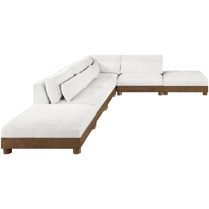 Turin 160" Cream Chenille Fabric Upholstered 6pc. Modular Sectional