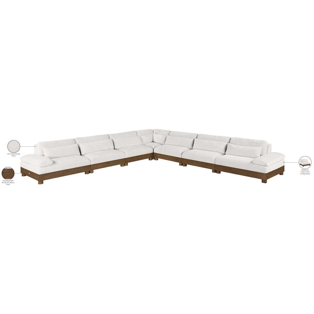 Turin 167.75" Cream Chenille Fabric Upholstered 7pc. Modular Sectional