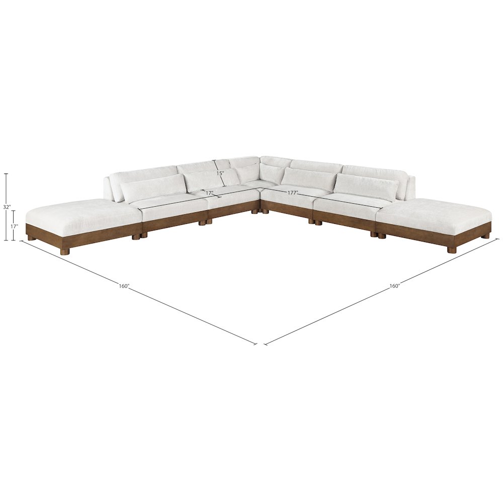 Turin 160" Cream Chenille Fabric Upholstered 7pc. Modular Sectional