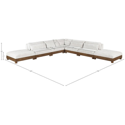 Turin 160" Cream Chenille Fabric Upholstered 7pc. Modular Sectional