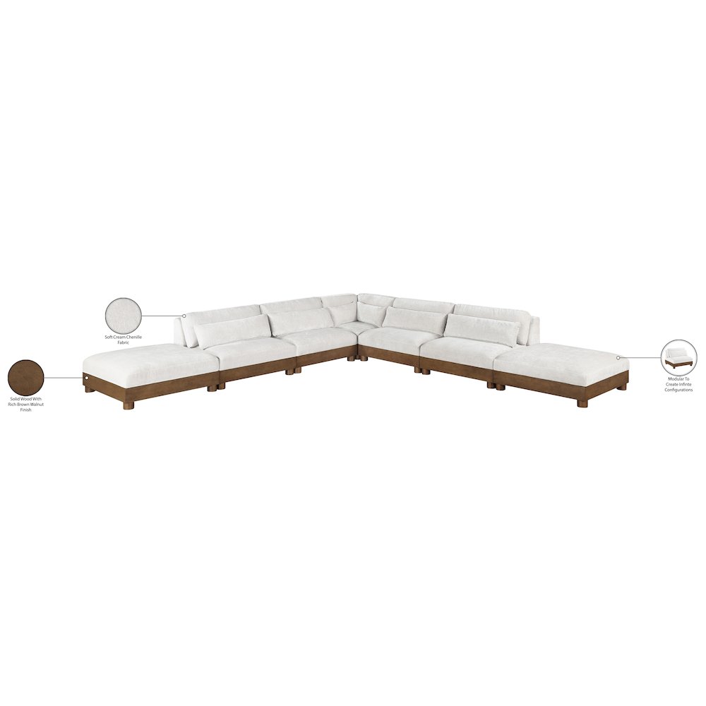 Turin 160" Cream Chenille Fabric Upholstered 7pc. Modular Sectional