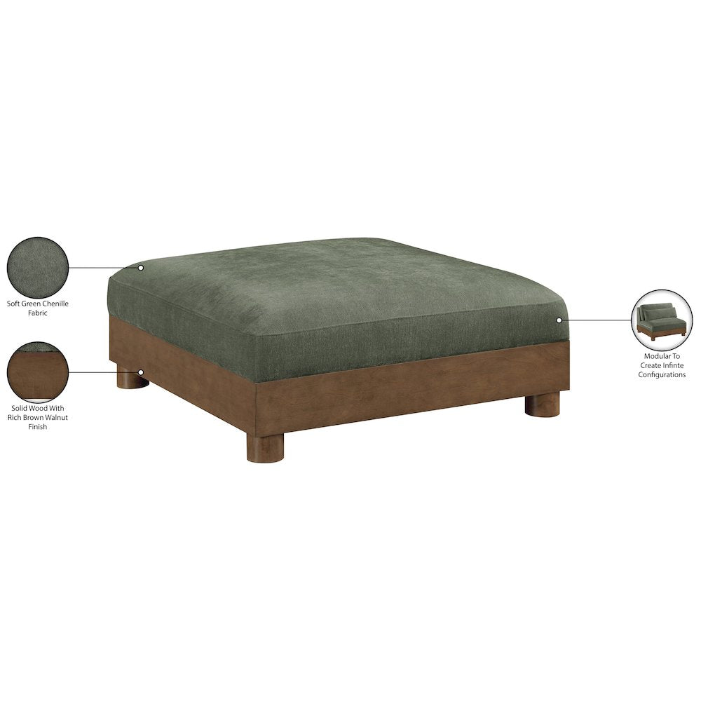 Turin Green Chenille Fabric Upholstered Modular Ottoman