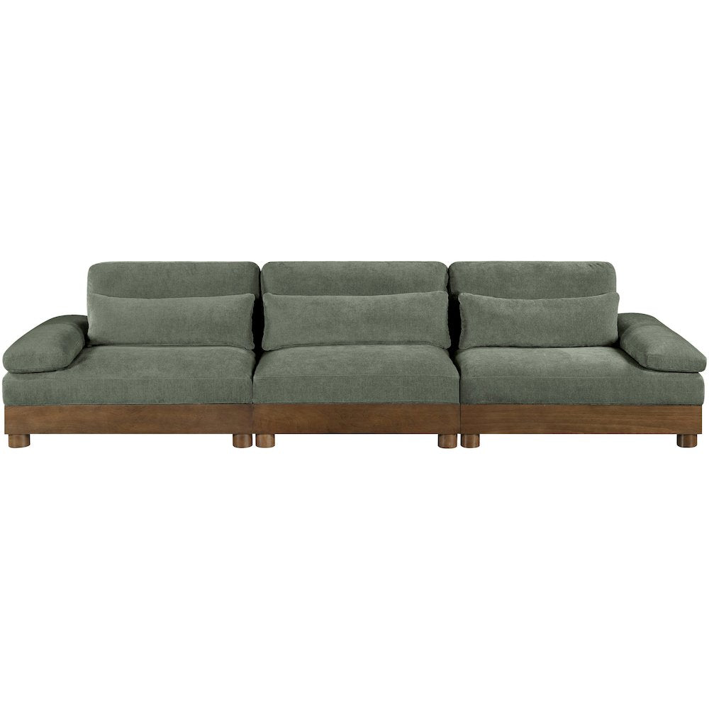 Turin 135.5" Green Chenille Fabric Upholstered 3pc. Modular Sofa