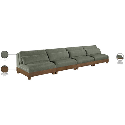Turin 160" Green Chenille Fabric Upholstered 4pc. Modular Sofa