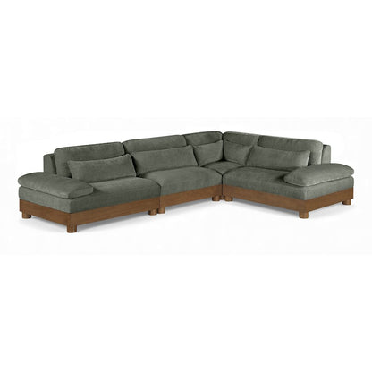 Turin 127.75" Green Chenille Fabric Upholstered 4pc. Modular Sectional