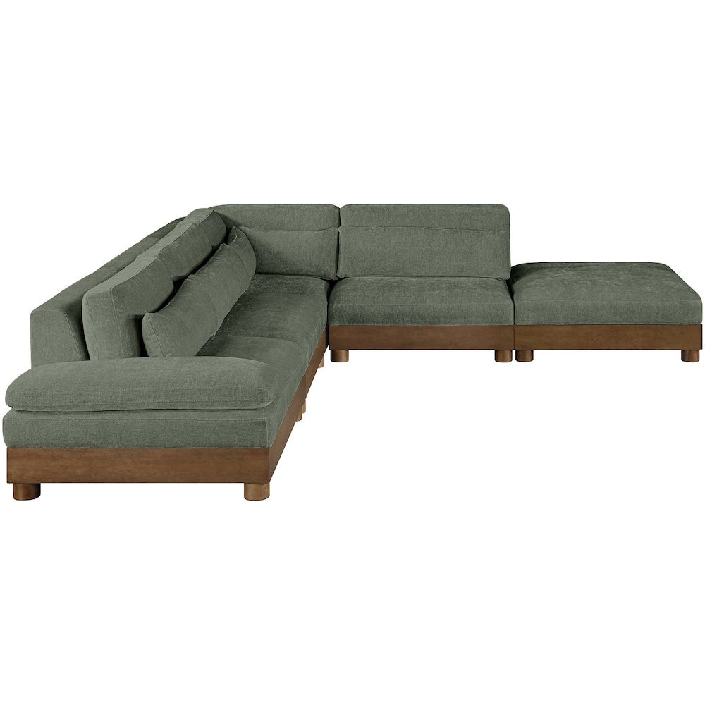 Turin 120" Green Chenille Fabric Upholstered 5pc. Modular Sectional