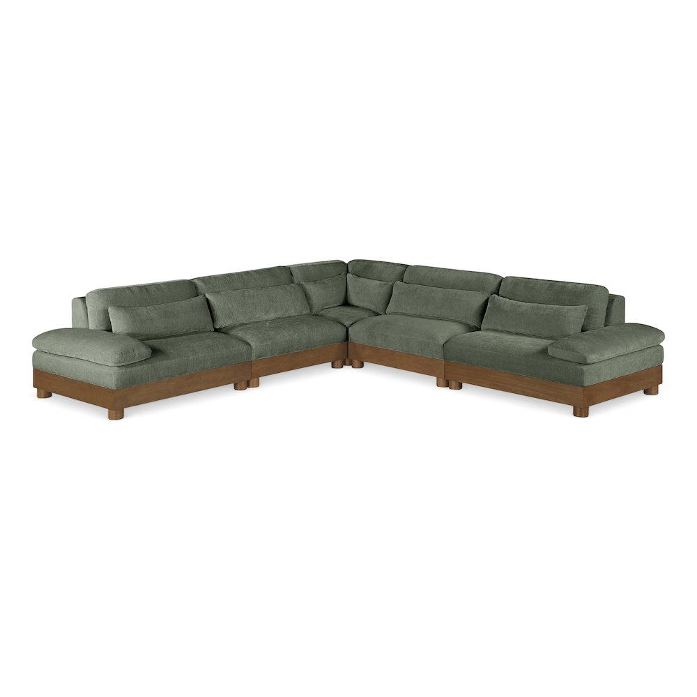 Turin 127.75" Green Chenille Fabric Upholstered 5pc. Modular Sectional