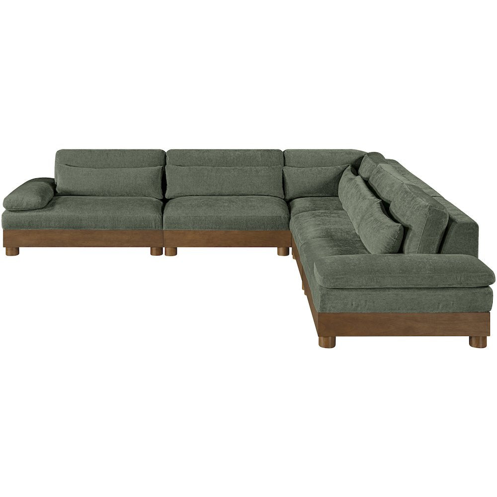 Turin 127.75" Green Chenille Fabric Upholstered 5pc. Modular Sectional
