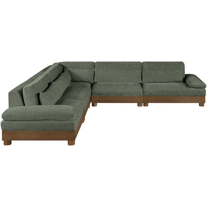 Turin 127.75" Green Chenille Fabric Upholstered 5pc. Modular Sectional