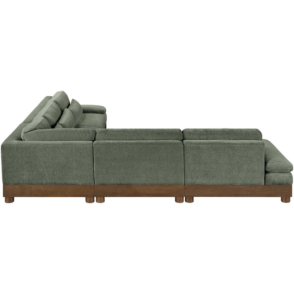 Turin 127.75" Green Chenille Fabric Upholstered 5pc. Modular Sectional