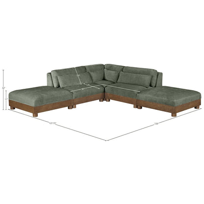 Turin 120" Green Chenille Fabric Upholstered 5pc. Modular Sectional