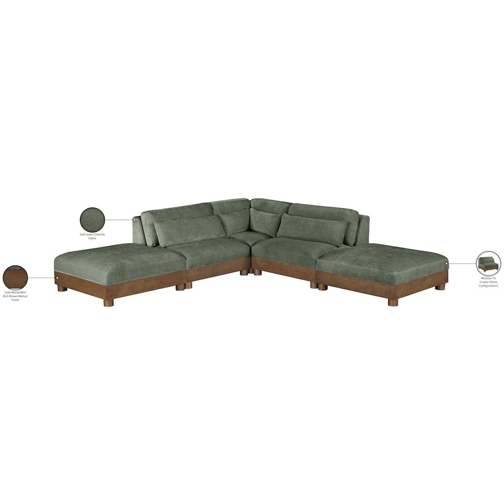 Turin 120" Green Chenille Fabric Upholstered 5pc. Modular Sectional