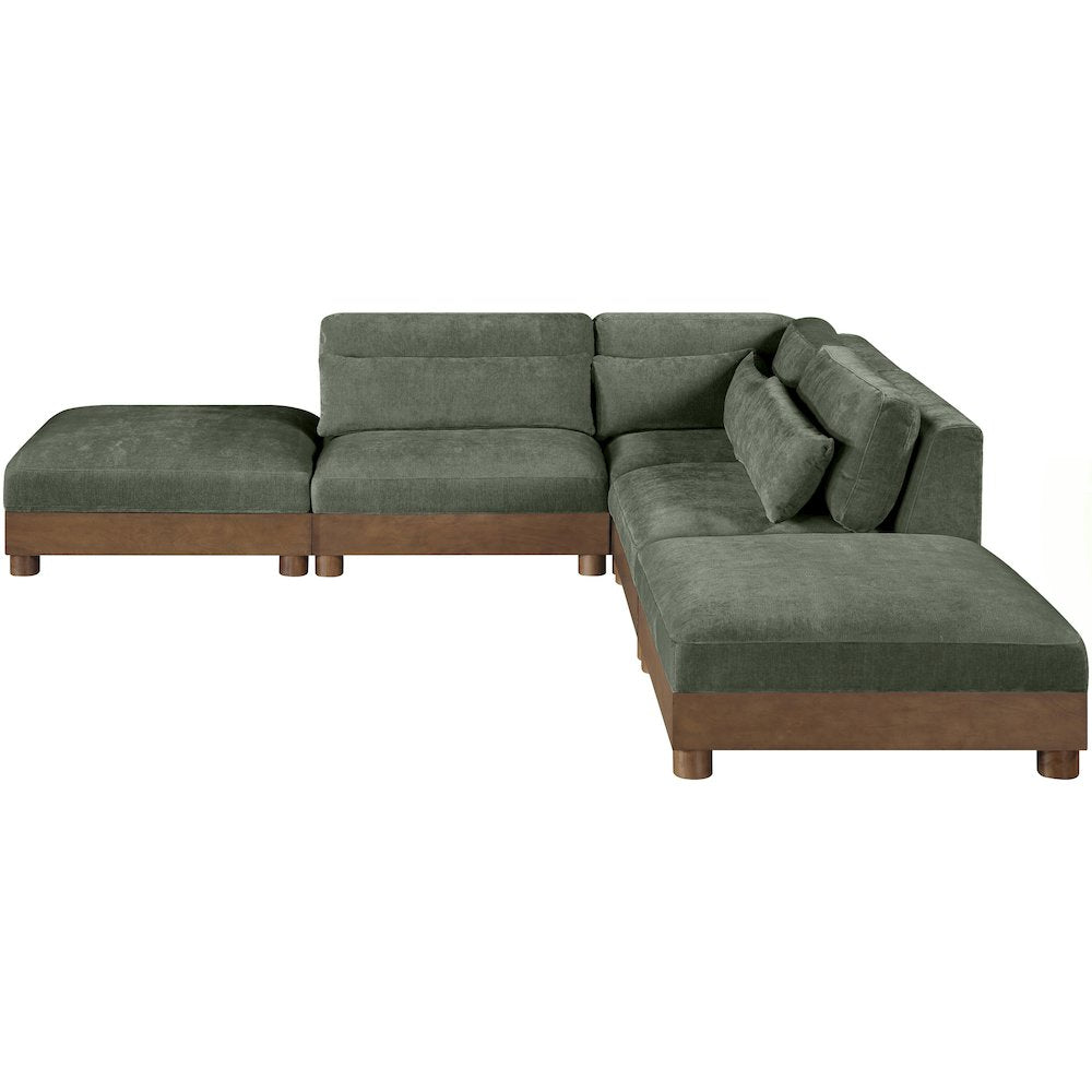 Turin 120" Green Chenille Fabric Upholstered 5pc. Modular Sectional
