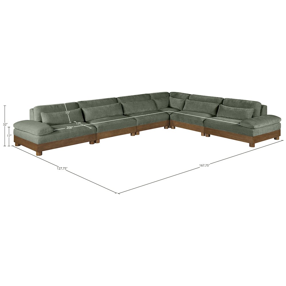 Turin 167.75" Green Chenille Fabric Upholstered 6pc. Modular Sectional