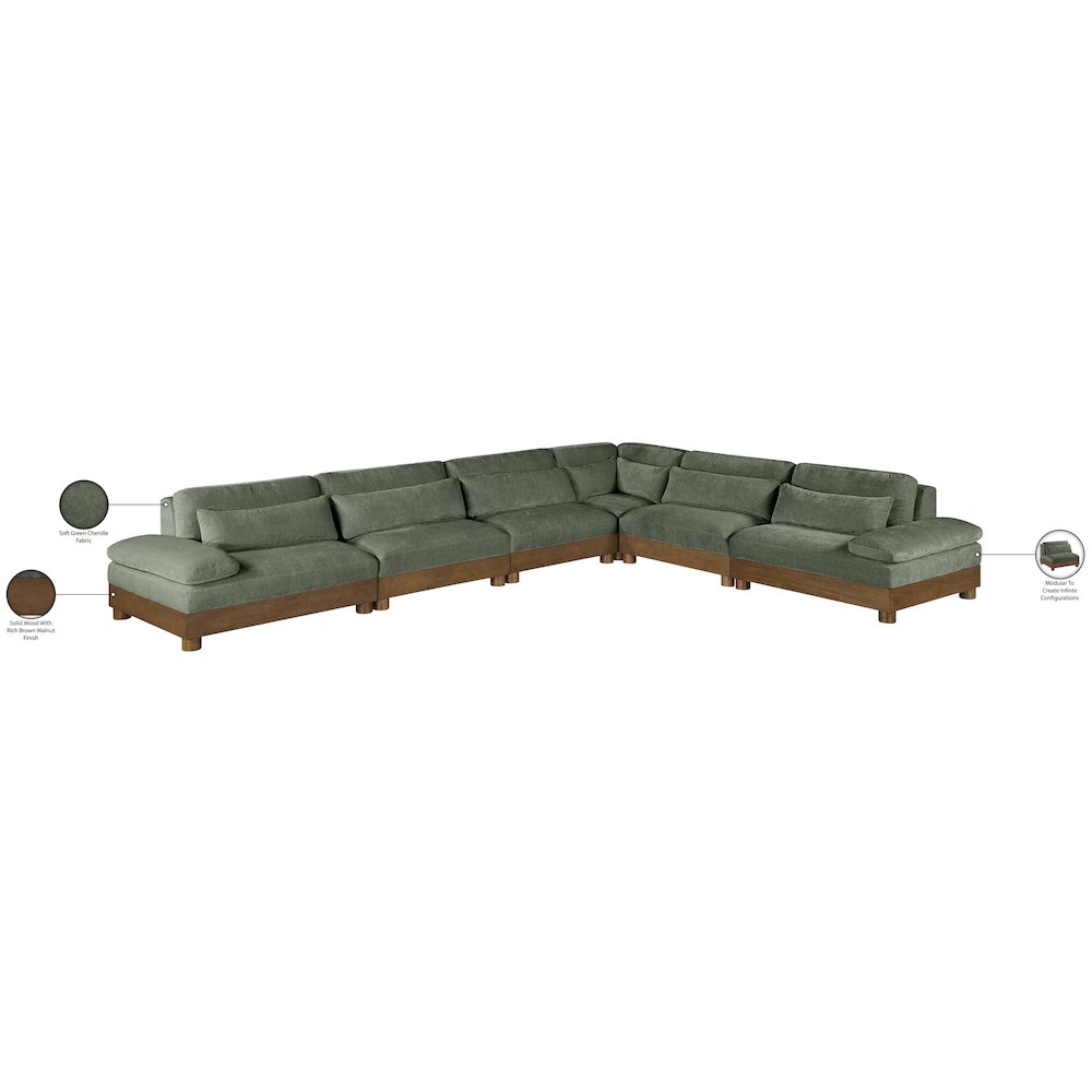 Turin 167.75" Green Chenille Fabric Upholstered 6pc. Modular Sectional