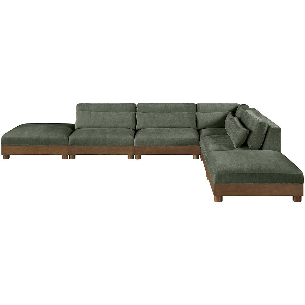 Turin 160" Green Chenille Fabric Upholstered 6pc. Modular Sectional