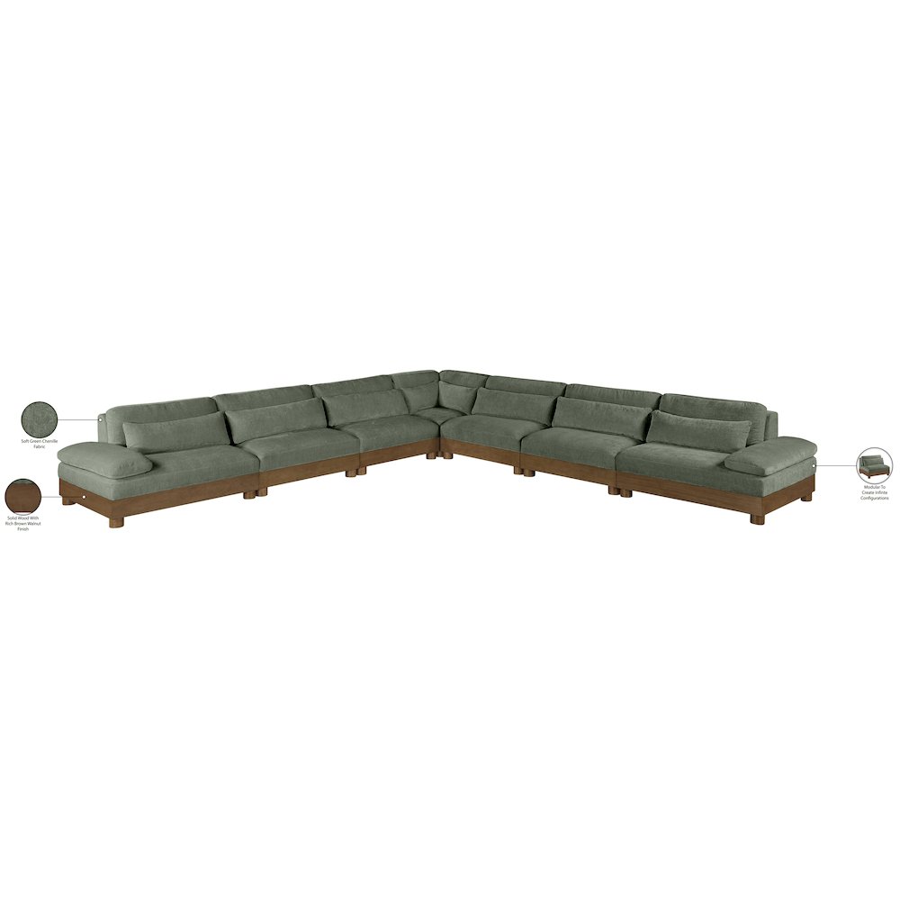 Turin 167.75" Green Chenille Fabric Upholstered 7pc. Modular Sectional