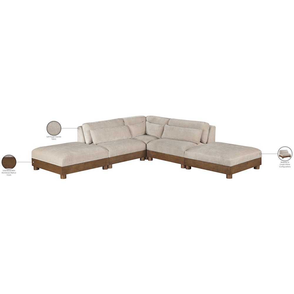 Turin 120" Taupe Chenille Fabric Upholstered 5pc. Modular Sectional