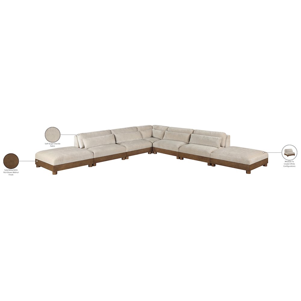 Turin 160" Taupe Chenille Fabric Upholstered 7pc. Modular Sectional