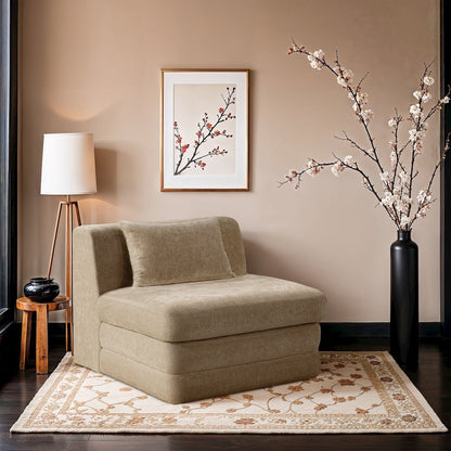 Stellar Beige Chenille Fabric Upholstered Modular Armless Chair