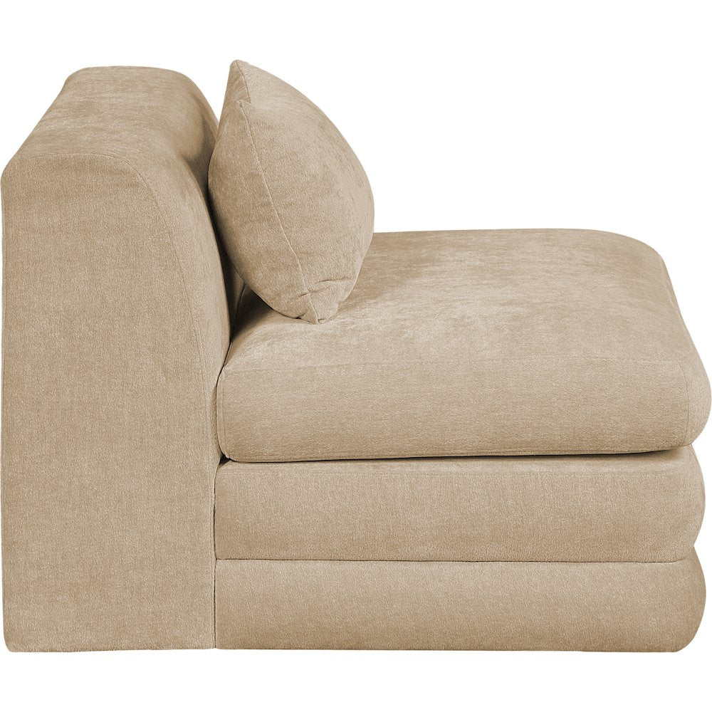 Stellar Beige Chenille Fabric Upholstered Modular Armless Chair